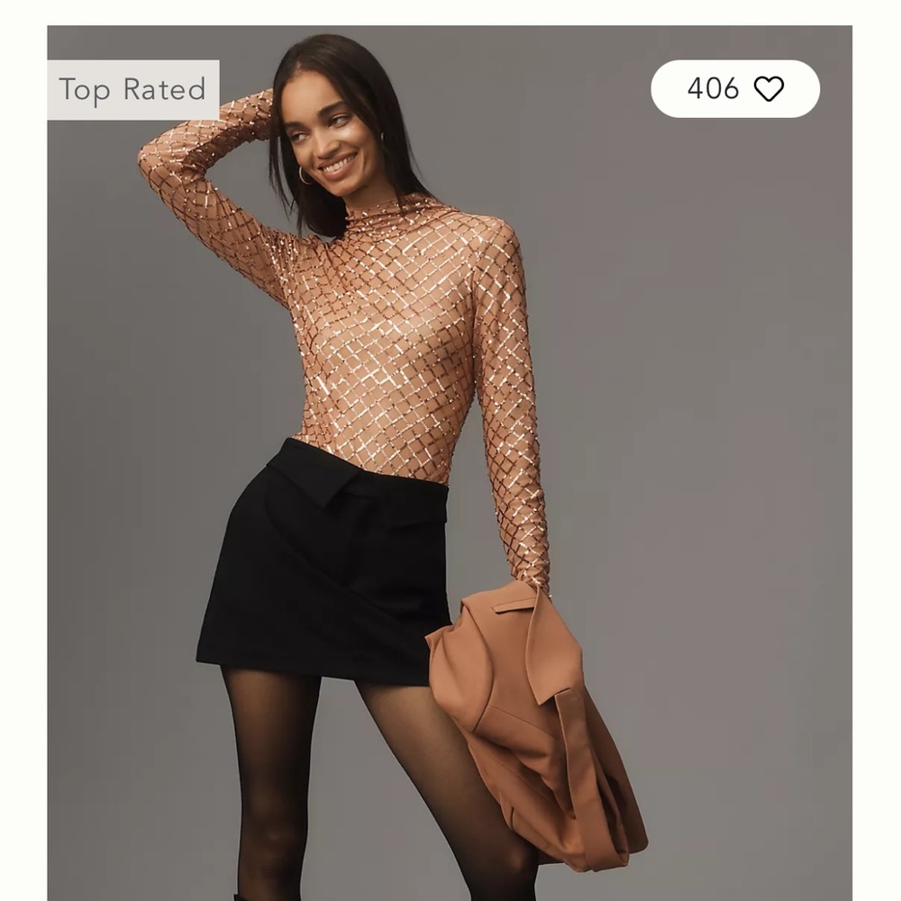 Anthropologie Pilcro Turtleneck Sequin Top